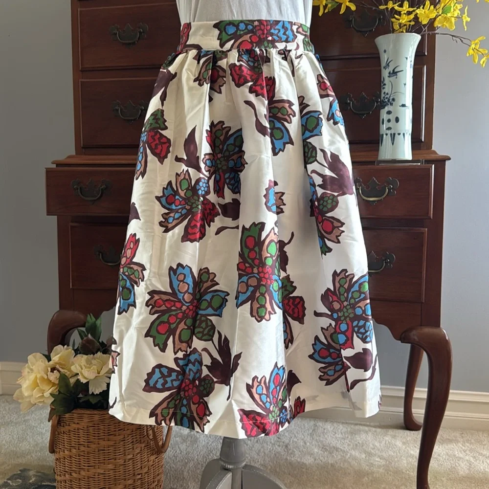 Frances Valentine Barbara Taffeta Skirt Autumn Leaves Size Medium - Picture 3 of 15